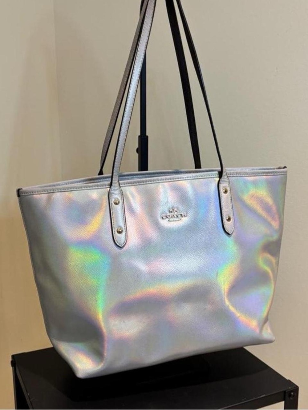 RARE Coach Silver Iridescent/Holographic City Tote Bag